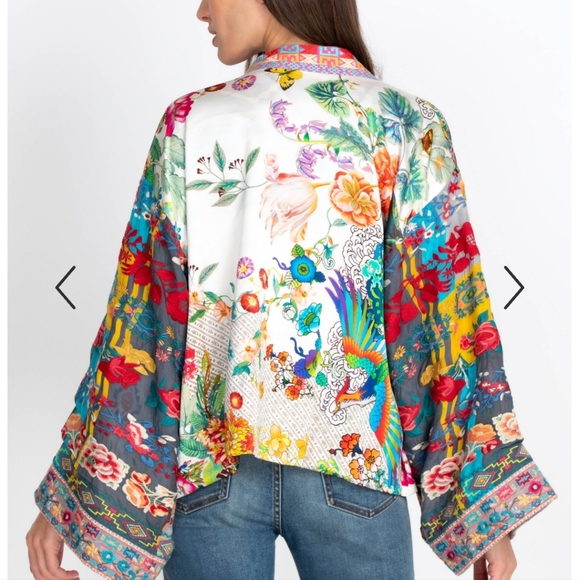 JOHNNY WAS DREAMER PRINT REVERSIBLE SILK  KIMONO W/EMBROIDERY SZ. MD! - Picture 2 of 16